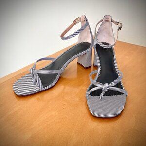 J. Crew Navy/White Striped Skinny Knot Block Heeled Sandal, 6.5M